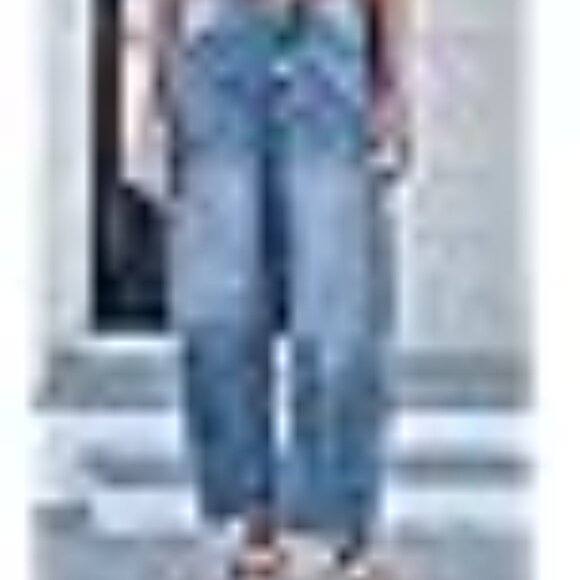 Mid Rise Barrel Jeans for Women Wide Leg Mid Waist Cropped Denim Pants Y2k Baggy - Picture 6 of 7